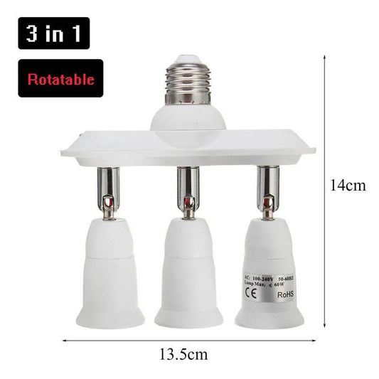 (3 in 1) E27 E26 Light Bulb Socket Splitter Adapter LED Lamp Holder Adjustable Light Bulb Socket